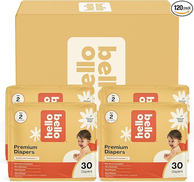 Hello Bello Diapers, Size 2 (10-16 lbs) Flower Child, 120 Count Value Pack of Premium Disposable Baby Diapers, Hypoallergenic with Soft, Cloth-Like Feel