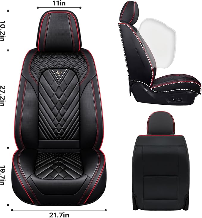 Seat Cover, Universal Leather Seat Covers for Cars, Front Auto Seat Cover, Wear-Resistant Car Seat Cushion, Waterproof Car Seat Protector Auto Vehicle Seat Cover(2 Seat,Black&Red)
