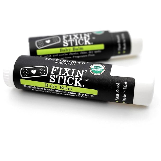 Fixin' Stick Organic Baby Balm 0.5oz, 2-pack for Baby's Red Cheeks, Drooly Chins, Drippy Noses and Dry Skin. No Artificial Dyes, Fragrances or Petrolatum. Cruelty Free. Made in USA.