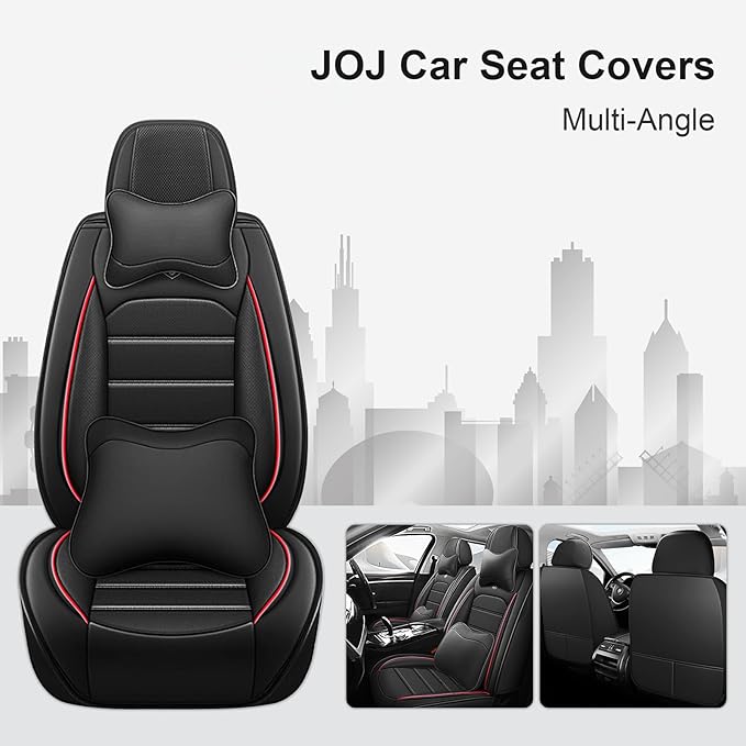 JOJ Car Seat Cover Fit for Toyota Highlander 2001-2025,7 Seat Car Seat Cover,No-Slip Waterproof Breathable Faux Leather,Full Set with Pillow Steering Wheel Covers,Black Red