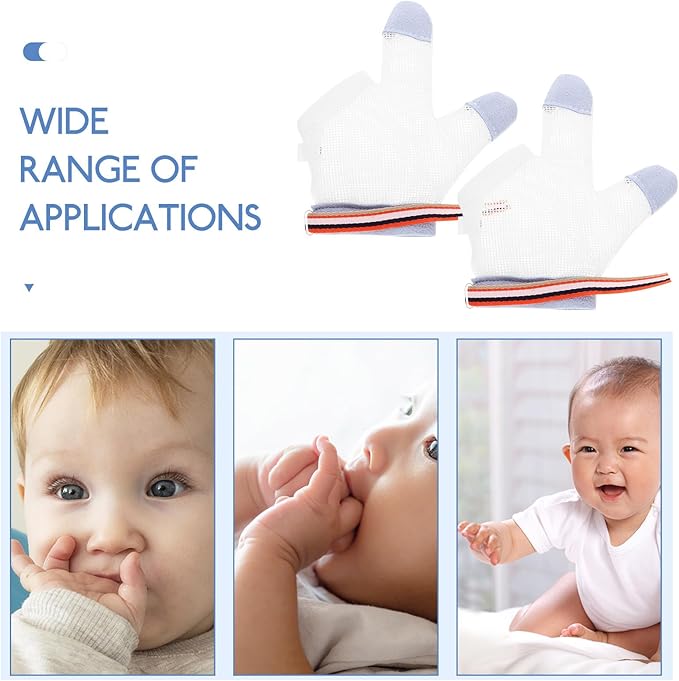 NOLITOY Teething Mittens Breathable Nylon Half-Finger Gloves Prevent Thumb Soft Small Size S with Blue Dots for