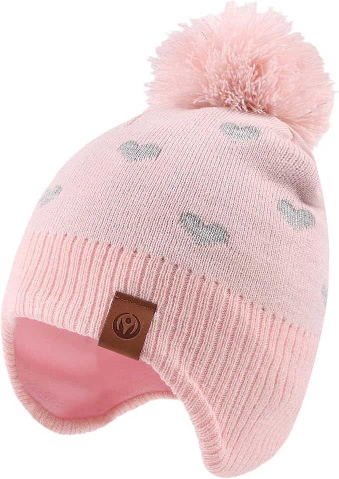 JANGANNSA Knitted Baby Hat Scarf Set Winter Warm Boys Girls Beanie Fleece Lining Toddler Kids Hats with Pompom