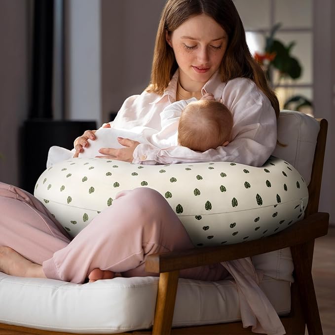 FEBSNOW 2 Pack Baby Nursing Pillow Cover, Stretchy Soft Cotton Nursing Cover for Breastfeeding Pillow Removable Comfortable Baby Feeding Slipcovers for Boy Girl, Green
