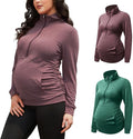 GINKANA Maternity Women's Long Sleeve Shirt Half Zipper Lapel Lightweight Casual Maternity Pullover with Pockets