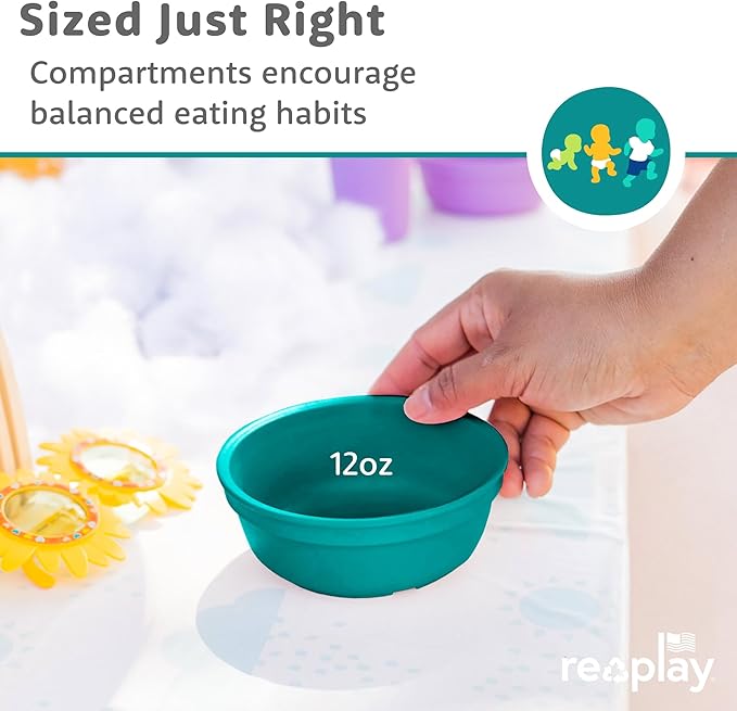 Re-Play 12 oz. Toddler Bowls Set of 4 - Kids Deep-Walled, Durable & Reusable Snack and Meal Bowls, Dishwasher & Microwave Safe, BPA-Free, Made in USA from Recycled Plastic, Christmas
