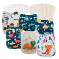 babygoal Reusable Cloth Diapers 6 Pack+10pcs Inserts, One Size Adjustable Washable Pocket Nappy Covers for Baby Boys and Girls 6FB20