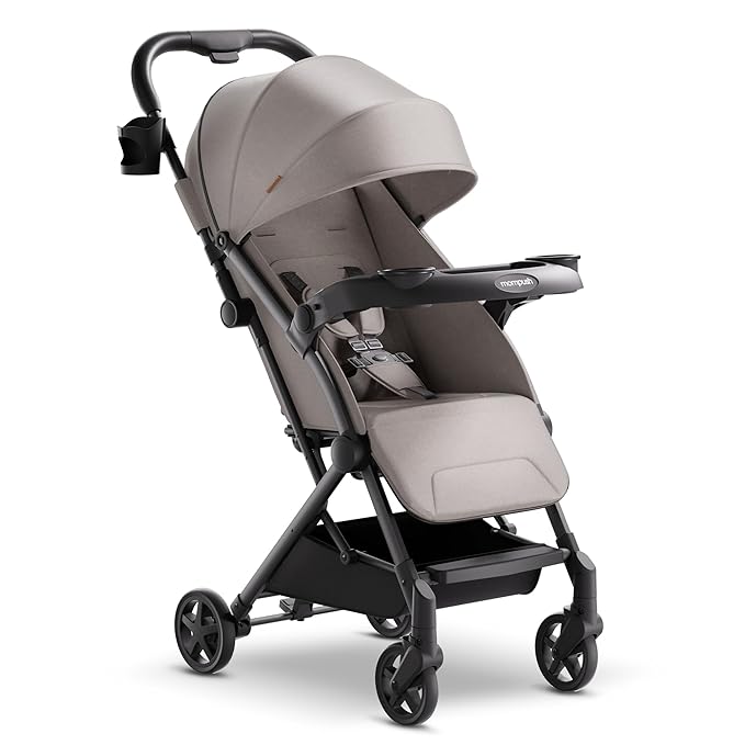 Mompush Lithe V2 Lightweight Travel Stroller, Compact Foldable Baby Stroller with Travel Bag, One-Hand Fold Stroller, Snack Tray, Mechanical Recline Seat, Airplane-Ready, UPF 50+ Canopy & Rain Cover