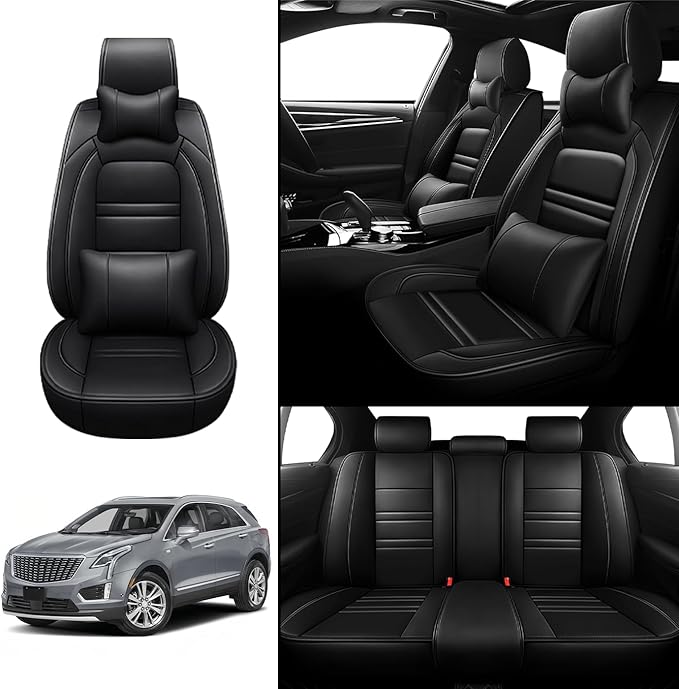 Car Seat Covers for Cadillac xt5 2017-2025 | 5-Seats Seat Covers, Waterproof Seat Protectors, Automotive Seat Covers (Full Set with Pillow,Black)