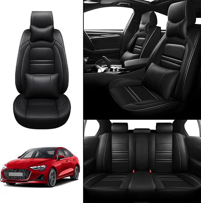Car Seat Covers for Audi a3 2006-2025 | 5-Seats Seat Covers, Waterproof Seat Protectors, Automotive Seat Covers (Full Set with Pillow,Black)