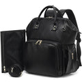 Premium Vegan Leather Diaper Bag Backpack with Waterproof Changing Pad – Reinforced Stitching & Zippers, Baby Bag for Boy Girl, Stroller Straps, Ergonomic Design for Traveling Moms, Black