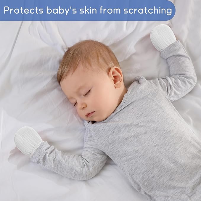 Newborn Baby Muslin Mittens 0-6 Months No Scratch Elastic Wrist Soft Breathable Gloves Bulk Cotton for Infant
