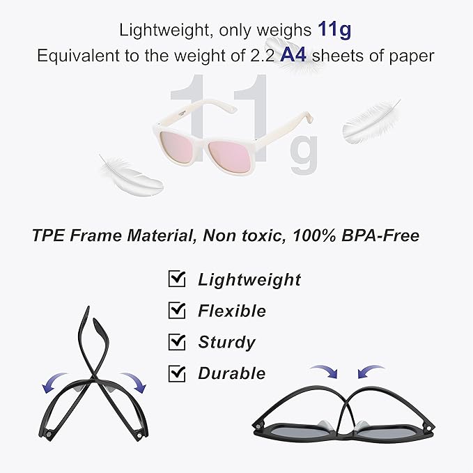 COCOSAND Flexible Baby Sunglasses with Strap Polarized UV Protection for Toddler Infant Newborn Boy Girl Age 0-24 Months