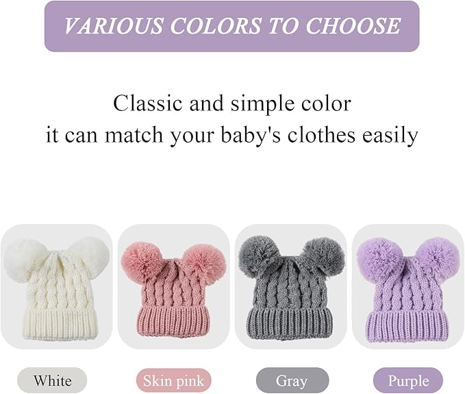 Yuoahcn Baby Girl Beanie Winter Baby Boy Hat with Pom pom Warm Infant Knitted Hats Toddler Kid Beanies