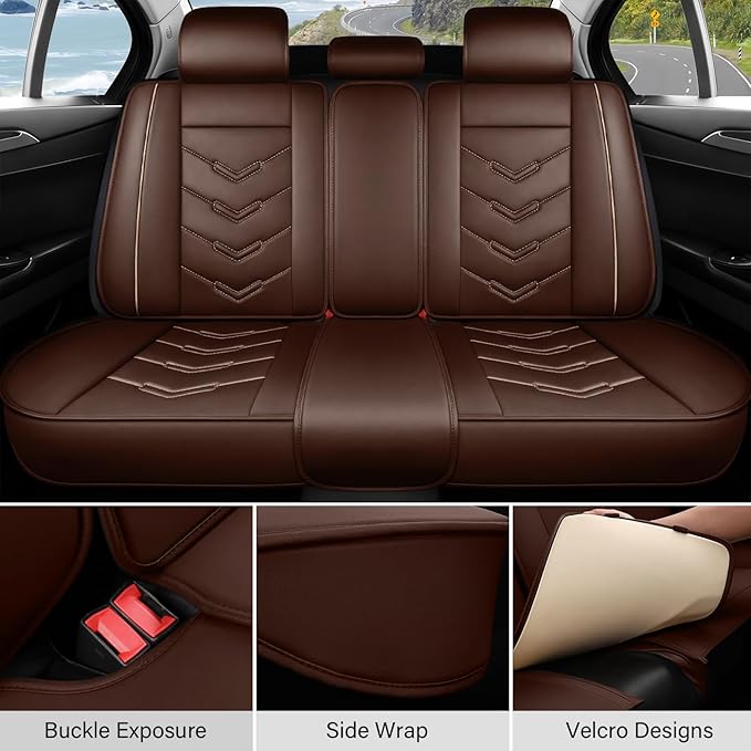 Leather Car Seat Covers Fit for LR Range Rover Evoque 2019-2025, 5 Seater Waterproof and Wear-Resistant Seat Cover Interior Accessories(Full Set with Pillow,Coffee)