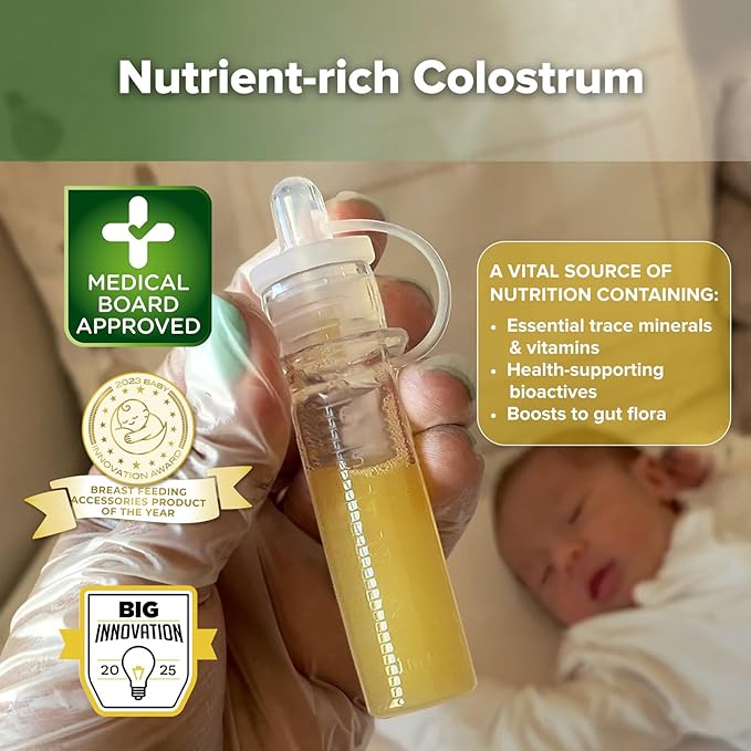 haakaa Colostrum Collectors 6ml/6pcs Pack - Collect, Store & Feed Colostrum in One, Ready-to-Use Individually Wrapped, Reusable & Leakproof, Include Cloth Wipe and Cleaning Brush