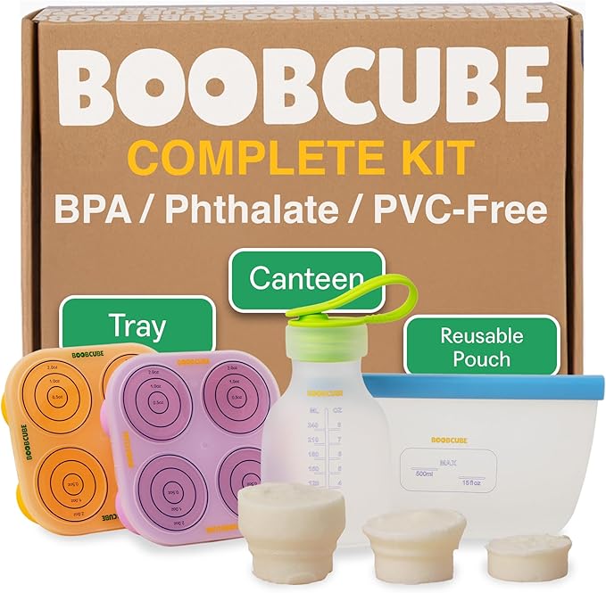 Breastmilk Storage Reusable Freezer Trays with Lid l Baby Food Cube 4pcs Complete Kit l 0.5/1/2 Oz Silicone Tray l Ultra Leak-Proof Breastmilk Kit l Reusable Bags