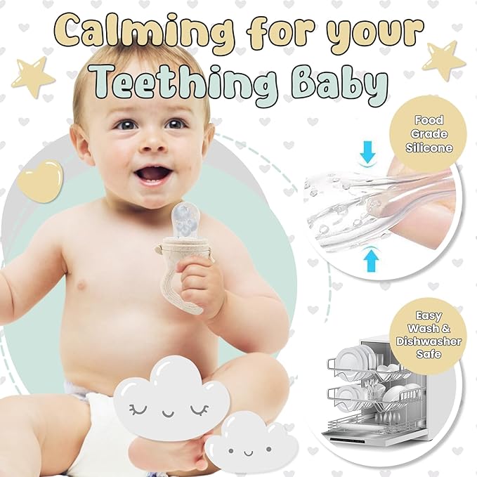 Avee & Co Silicone Teething Pacifier and Fresh Fruit Feeder, Baby Pacifier for Teething, Toddler Teething Toy (Grey)
