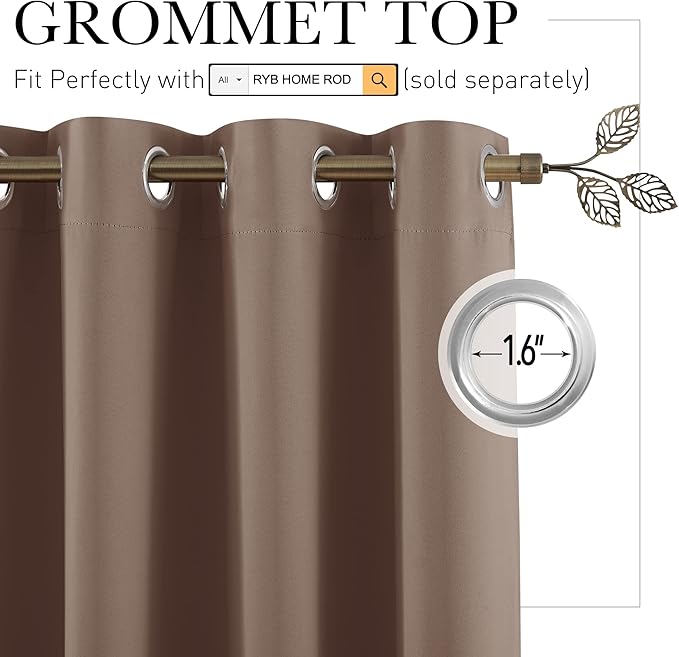 RYB HOME Extra Wide Curtains Room Divider, Privacy Partition Blackout Thermal Efficiency Curtain Backdrop for Dorm Apartment Studio Storage, W 10ft x L 9ft, Cappuccino, 1 Panel