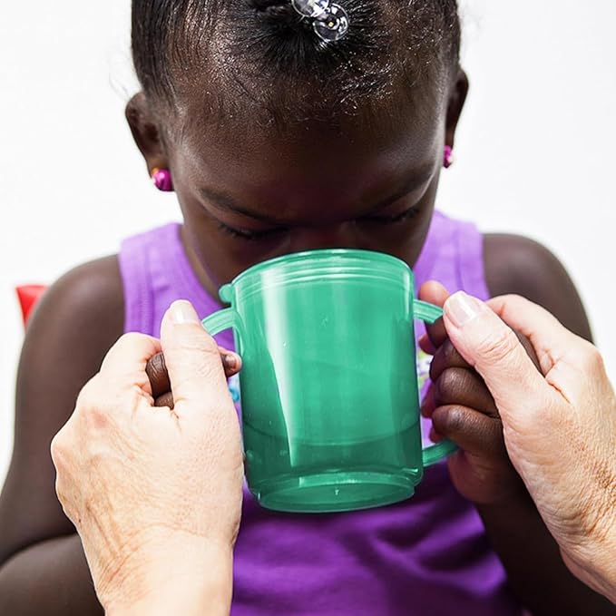 TalkTools Recessed Lid Cup with Handles - Leak Proof | Promotes Oral Motor Skills, Lip Closure, and Self Feeding | Alternative to Sippy Bottle | Food Grade Materials | Dishwasher Safe (Green)