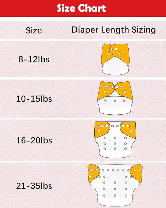 Babygoal Baby Cloth Diaper 6 Pack with 6pcs Inserts and Wet Bag for Fitted Diapers and Prefolds, Adjustable and Reusable Covers for Toddler Boys and Girls