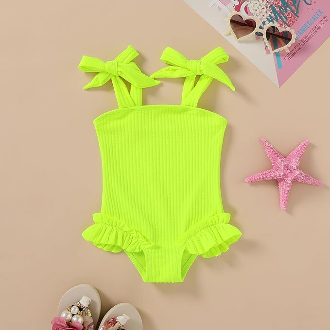 Happy Town Toddler Swimsuit Girl Solid Color Stripe One-Piece Baby Bathing Suits