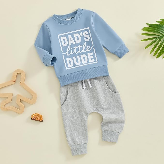 Toddler Baby Boy Fall Winter Outfit Long Sleeve Letter Print Sweatshirts and Jogger Pants Infant Boy Clothes