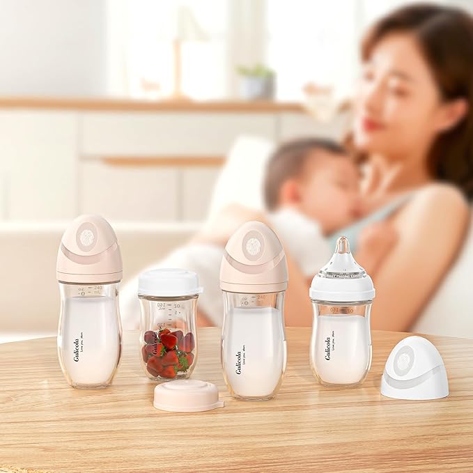 Gulicola Natural Glass Baby Bottle for Breastfed Babies, Anti-Colic Baby Bottle Set with Medium Flow Nipple, 3 Months +, 8 oz, 2 Pack - White