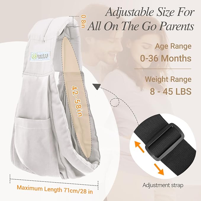 Baby Sling Carrier for Newborn to Toddler(8-45 Lbs), Cozy Wearing Baby Wrap Carrier with Adjustable Shoulder Strap Safety Buckle, Portable Lightweight Child Carrier Sling One Size Fit All Parents-Grey
