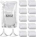 Meanplan 100 Pcs Plastic Pouches Bulk Reusable Squeeze Pouches Clear Plastic Juice Leak Proof Bags with Funnel for Party Favors Supplies(32 oz,Inclined Mouth)
