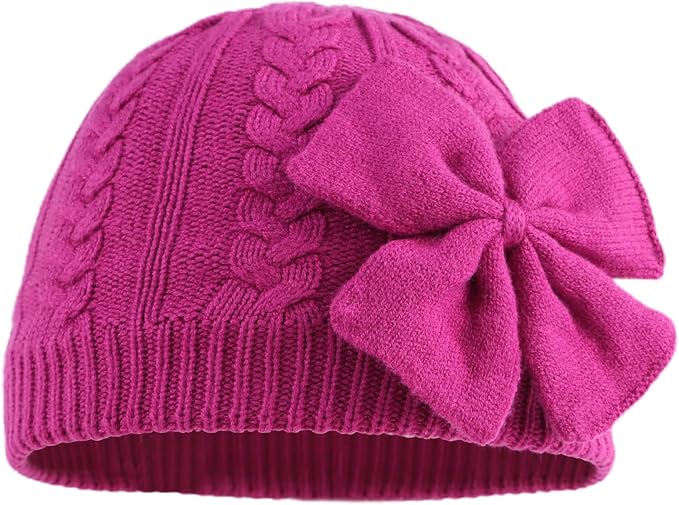 JANGANNSA Winter Warm Knitted Baby Hat for Girls Cotton Lined Infant Toddler Hat Autumn Cute Bow Classic Girls Beanie 0-6Y