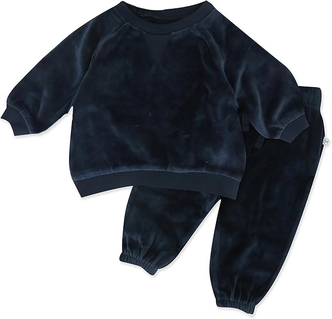 HonestBaby Baby 2-Piece Cozy Velour 100% Organic Cotton Sweatshirt and Jogger Sweatpants Set