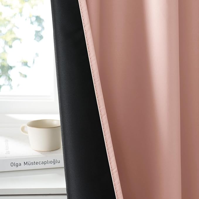 RYB HOME 100% Blackout Short Curtains for Small Window, Thermal Insulated Total Room Darkening Noise Reducing Curtains for Kitchen Bathroom Basement, 34 inches Wide by 45 inches Long, Peach Pink