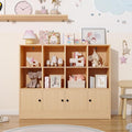Oak Bookshelf, Wood Bookcase with 3 Tier Shelves, 12 Cube Storage Organizer with Doors for Bedroom, Living Room, 47.8" W x 39.1" H