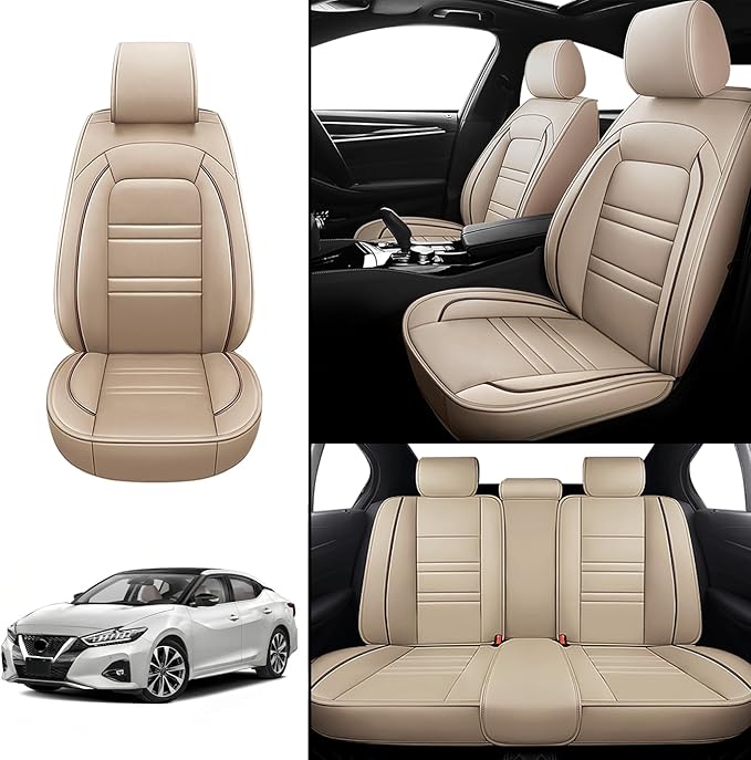 Seat Covers for Nissan Car Maxima 1999-2023 | 5-Seats Leather Seat Covers, Easy to Install Automotive Seat Covers Full Set (Full Set, Beige)