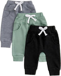 Sejardin Toddler Baby Boy Girl Pants 3 Pack Solid Color Elastic Waist Jogger Sweatpants Newborn Infant Casual Bottoms