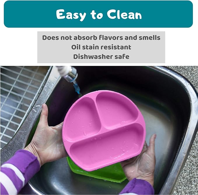 Silikong Suction Plate for Toddlers | BPA Free, 100% Food-Grade Silicone | Microwave, Dishwasher and Oven Safe | Stay Put Divided Baby Feeding Plates