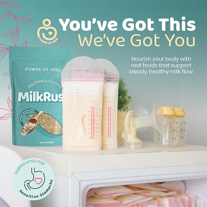 Milkrush Lactation Support for Breastfeeding - Oats Seeds & Almond Lactation Drink Mix - Milk Booster for Breastfeeding Superfood Mix with Omega 3, Iron & Calcium - Kosher Certified - 26oz Bag