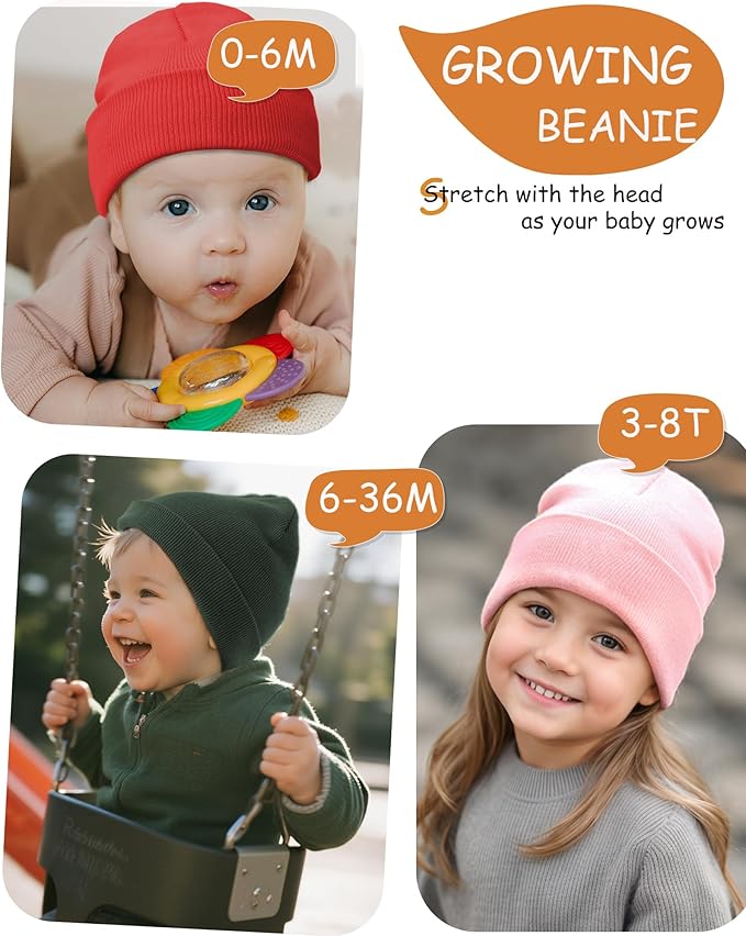 ROYBENS 100% Cotton Baby Beanie Cute Toddler Winter Hat Boys Girls Kids Soft Warm Knit Cuffed Caps Beanies for 0-8 Years