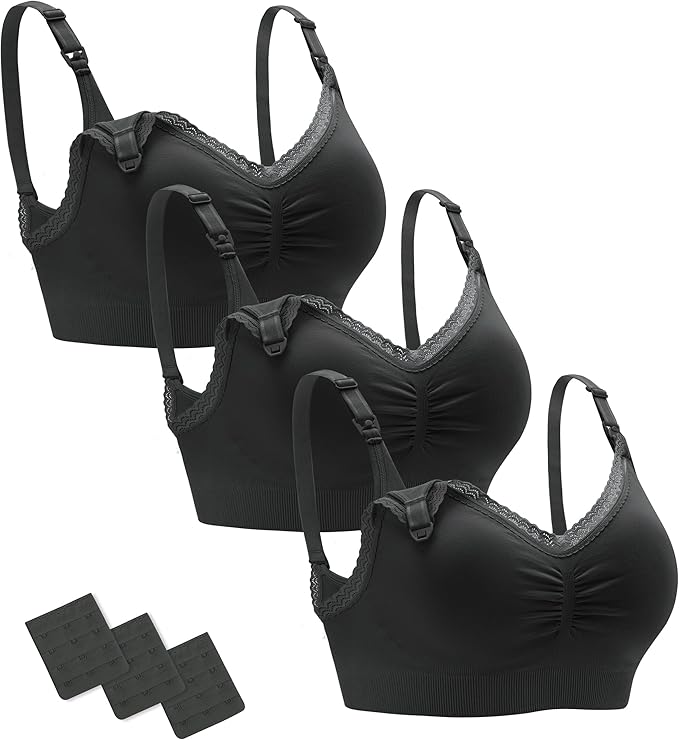 Stelle Lace Nursing Bras for Breastfeeding Seamless Pregnancy Maternity Wireless Bralette with Pads, Extenders