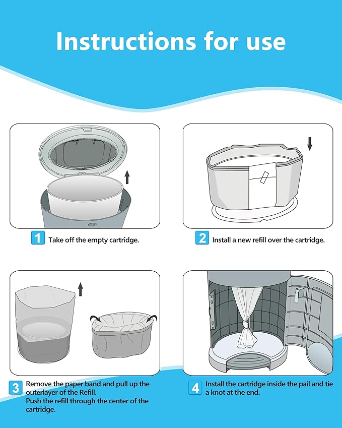 HIDALIFE Refills Compatible with Dekor Classic Diaper Pails, Disposable Diaper Trash Bags, Extra Thick Diaper Pail Refill Liners, Hold Up to 1980 Diapers (4 Pack)