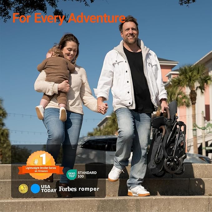 MAMAZING Lightweight Baby Travel Stroller with Carbon Fiber Frame, Compact & Airplane-Friendly, One-Handed Folding Design, 11.6 lbs, Perfect for Toddlers, Organizer & Cushion Included, Jet