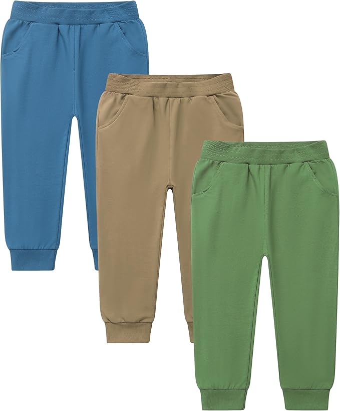 GFQLONG 2/3 Pack Toddler Pants Sweatpants Boys Cotton Joggers, Athletic Pull on Sweat Pants with Pockets for Kids Clothes