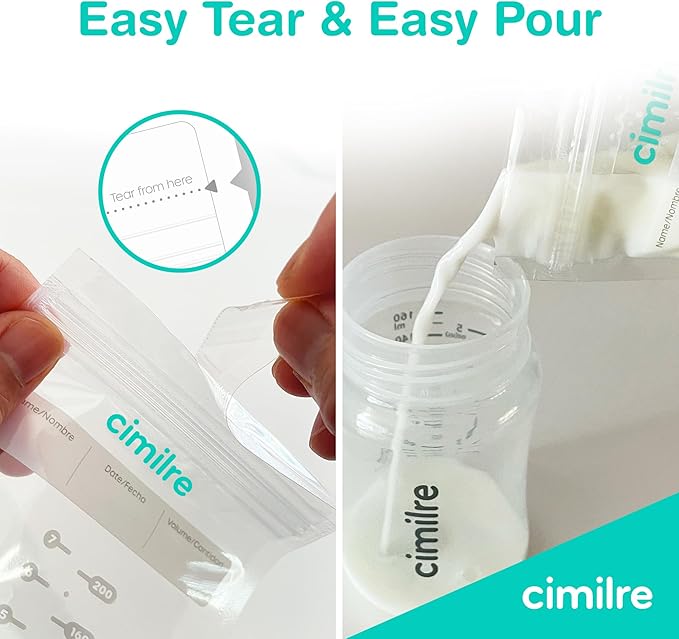 Breast Milk Storage Bags by Cimilre, Leak-Proof Breastmilk Storage Bags, Freeze Flat or Standing, 7 oz. Bags (120 Pack)