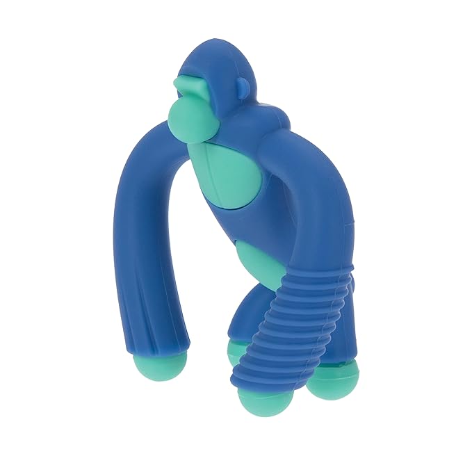 Nuby Geo Zoos Massaging Teether - Baby Teething Toy - Soft Easy Grip - 3+ Months - Blue Gorilla