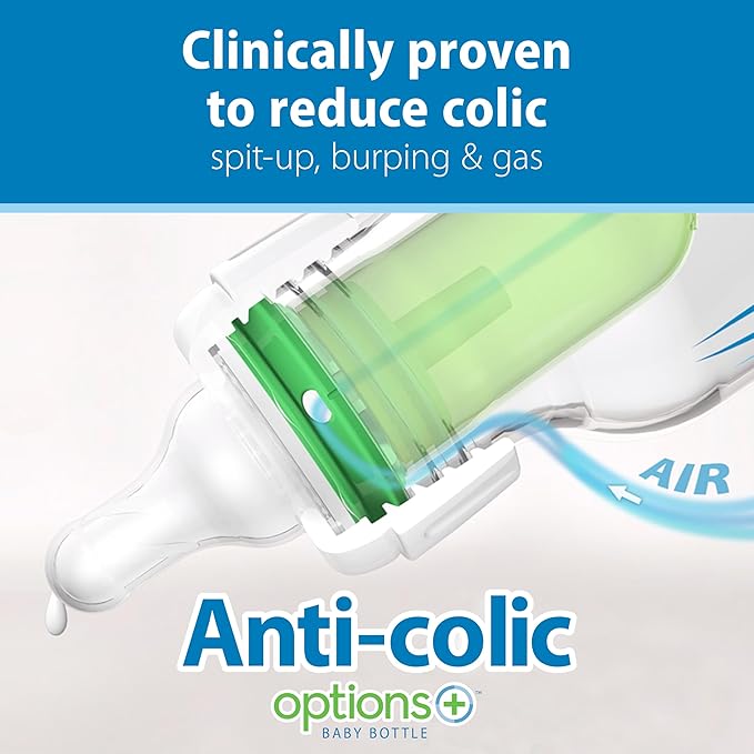 Dr. Brown's Natural Flow Anti-Colic Options+ Narrow Baby Bottle, Bear & Owl, 8 oz/250 mL, with Level 1 Slow Flow Nipple, BPA Free, 0m+, 2-Pack