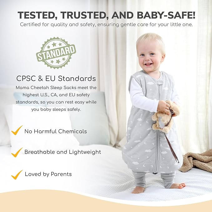 Mama Cheetah Toddler Sleep Sack with Feet in 1.0 TOG Organic Cotton for Boys and Girls, Baby Sleep Bag with Legs and 2-Way Zipper, Early Walker Medium, 2-Pack