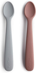 mushie Silicone Baby Feeding Spoons | 2 Pack (Stone/Cloudy Mauve)