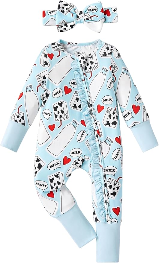 PATPAT Baby Girl Boy Clothes Newborn Infant Footie – Soft Viscose from Bamboo– 2-Way Zipper, Fold-Over Mitten, Ruffle Trim