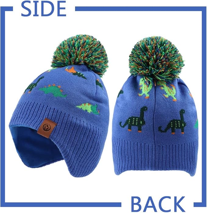 JANGANNSA Knitted Baby Hat Scarf Set Winter Warm Boys Girls Beanie Fleece Lining Toddler Kids Hats with Pompom