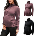 GINKANA Maternity Women's Long Sleeve Shirt Half Zipper Lapel Lightweight Casual Maternity Pullover with Pockets
